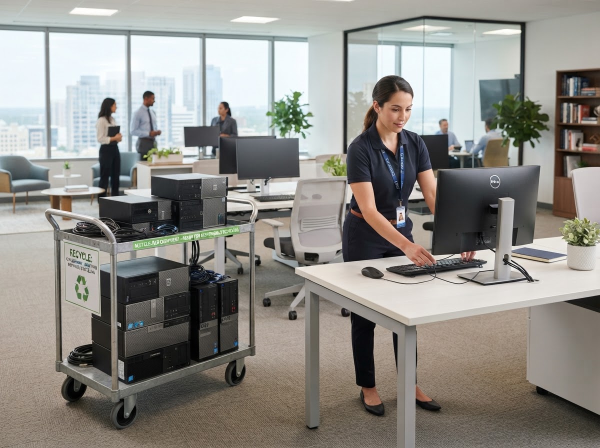 Office computers being collected for responsible recycling