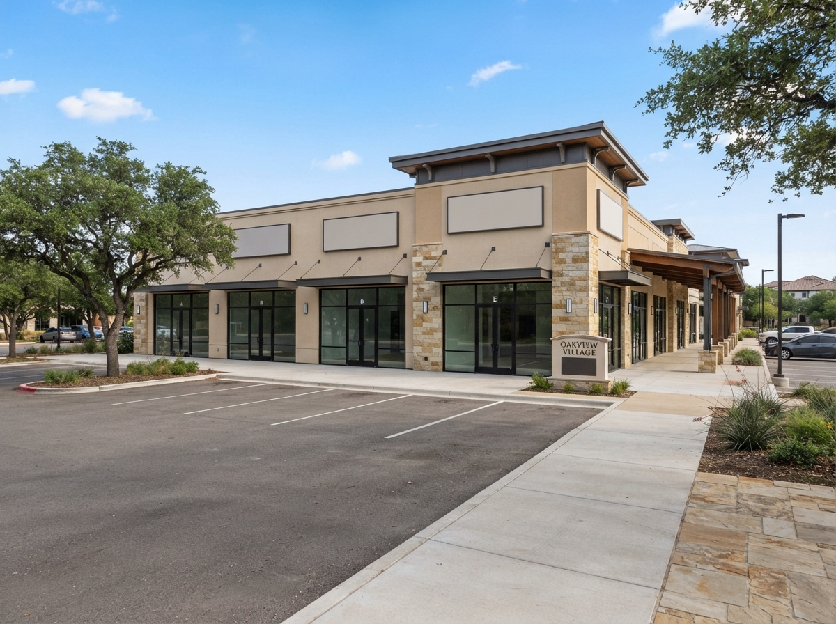 Open-air retail shopping center exterior, representative of James Chapa's retail site-selection and leasing work