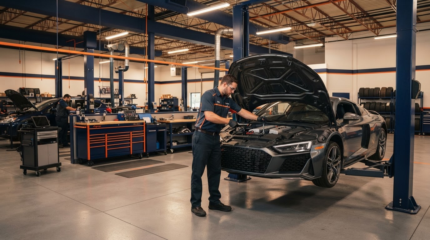 Auto repair shop in Pasadena TX with vehicles being serviced