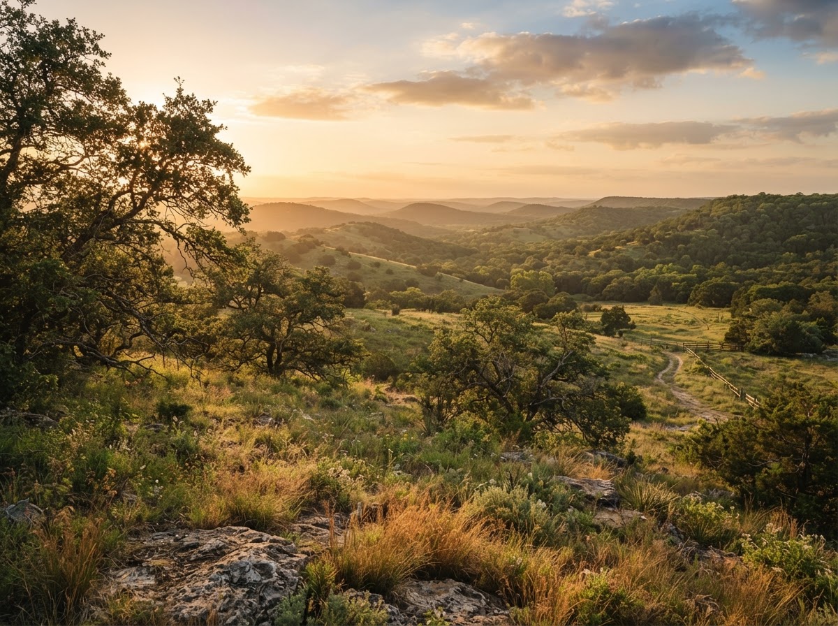 Texas Hill Country landscape at golden hour