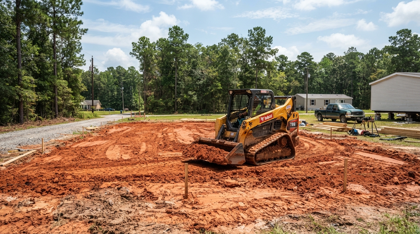 Bobcat operator prepping a site