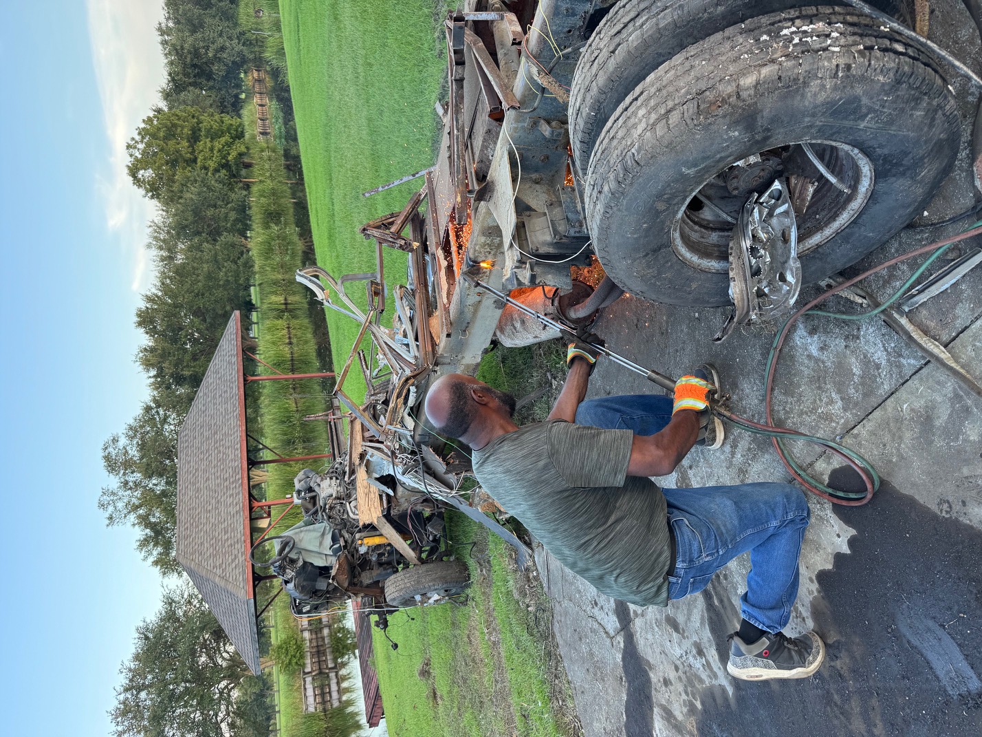 Metal cutting and demolition work on a rural Louisiana property