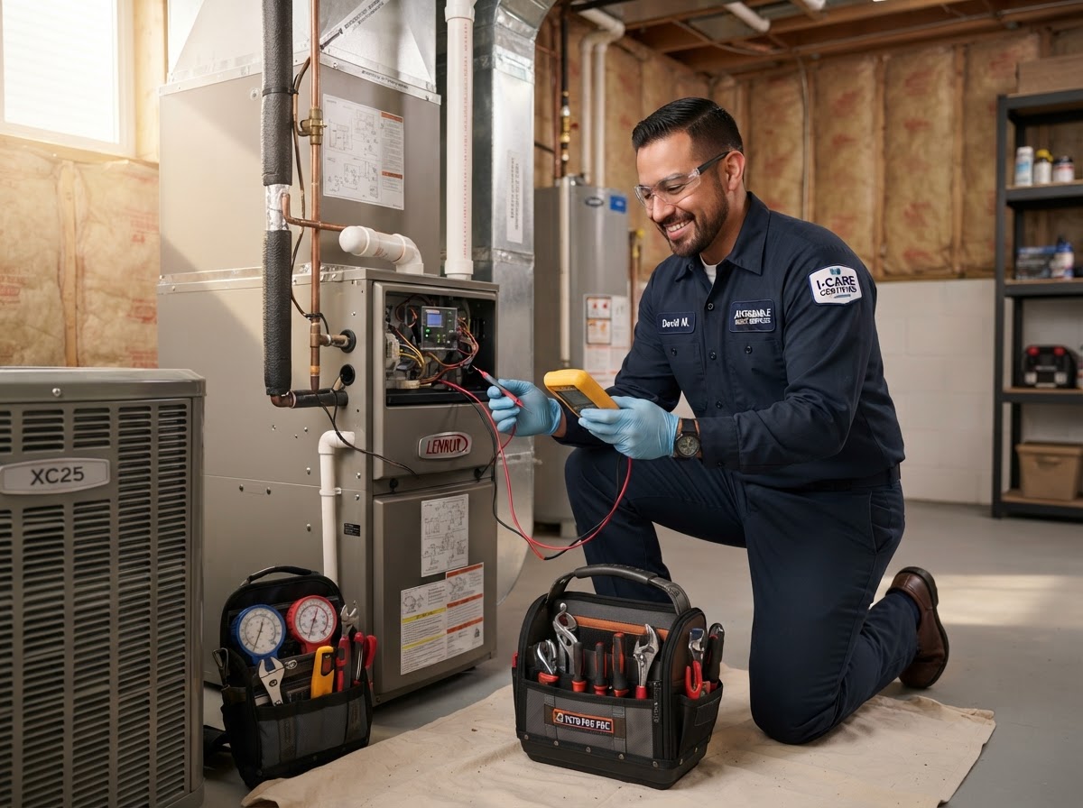 Professional home service technician at work