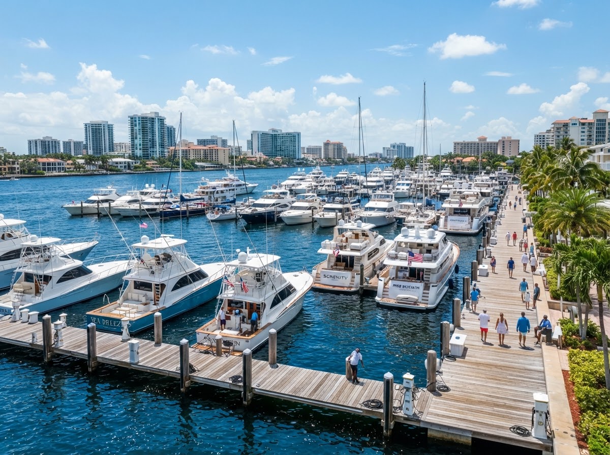 Beautiful marina with yachts docked on a sunny day