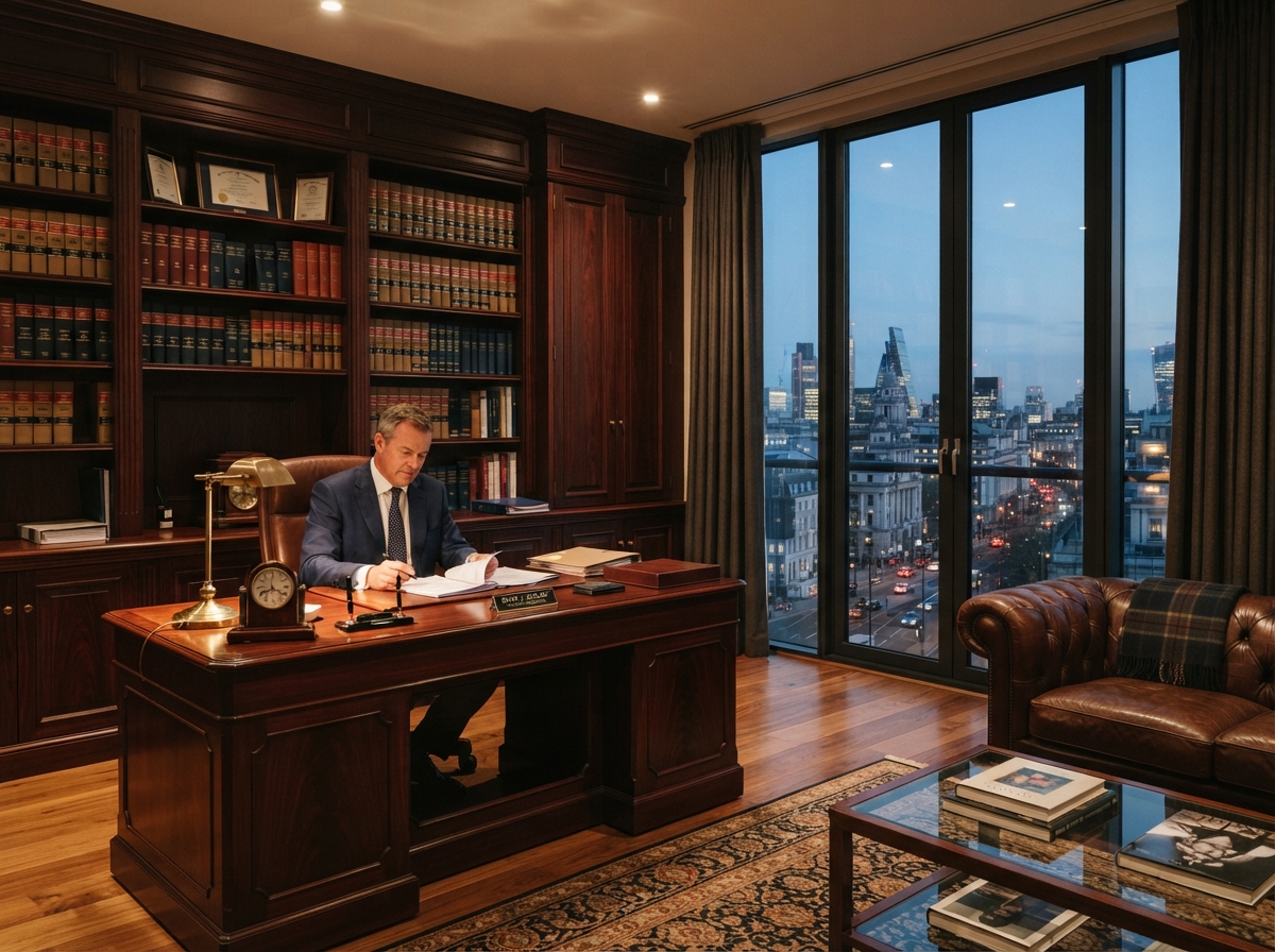 Professional law firm office with elegant wood furniture