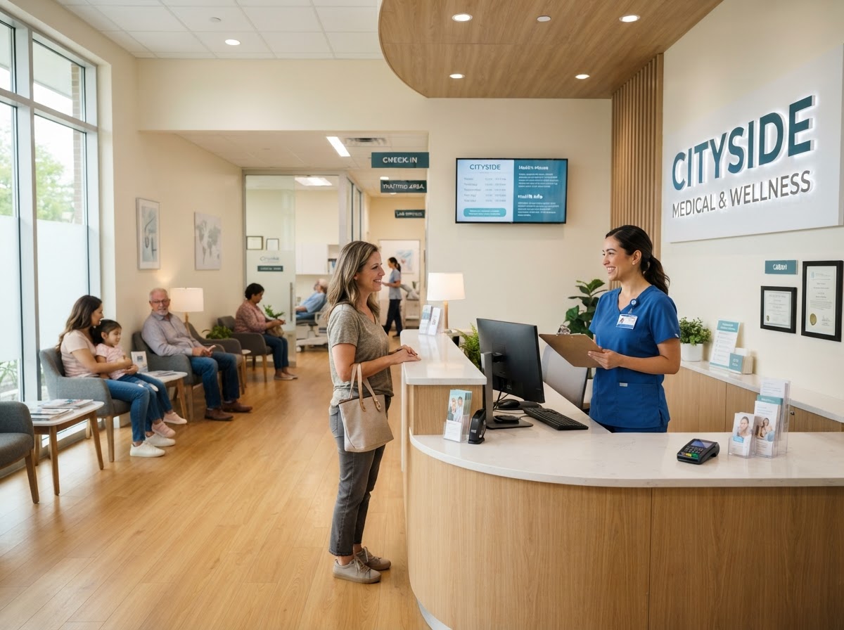 Modern healthcare clinic reception area