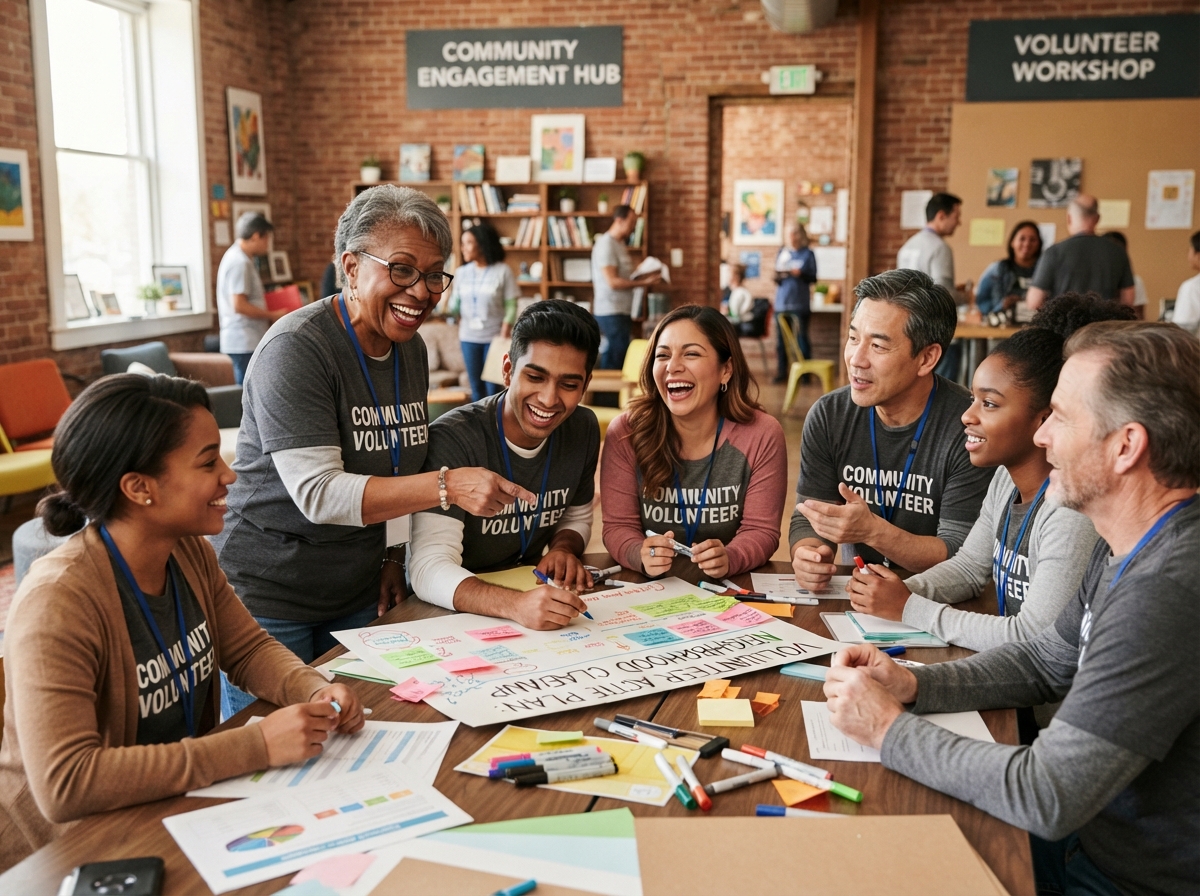 Nonprofit volunteers working together in a community center