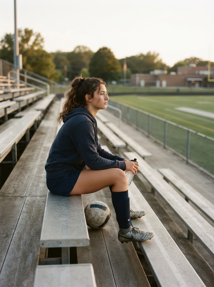 Female high school athlete reflecting after practice for the Beyond The Athlete High School Summit