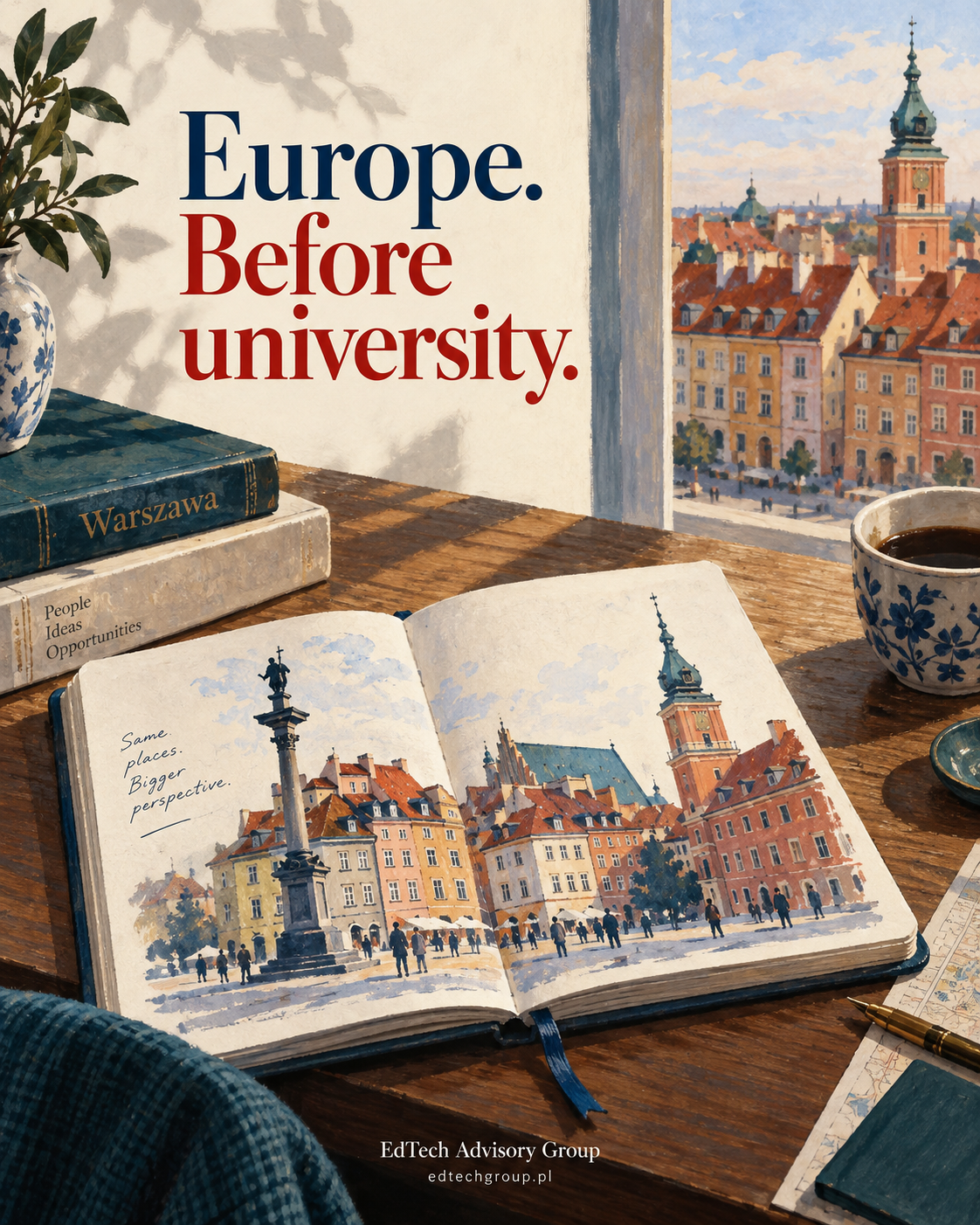Europe. Before university: Warsaw Old Town watercolor view