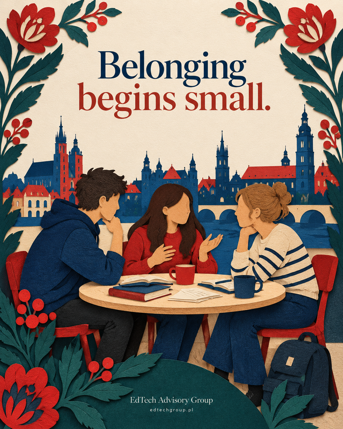 Belonging begins small: students talking at a café in Poland