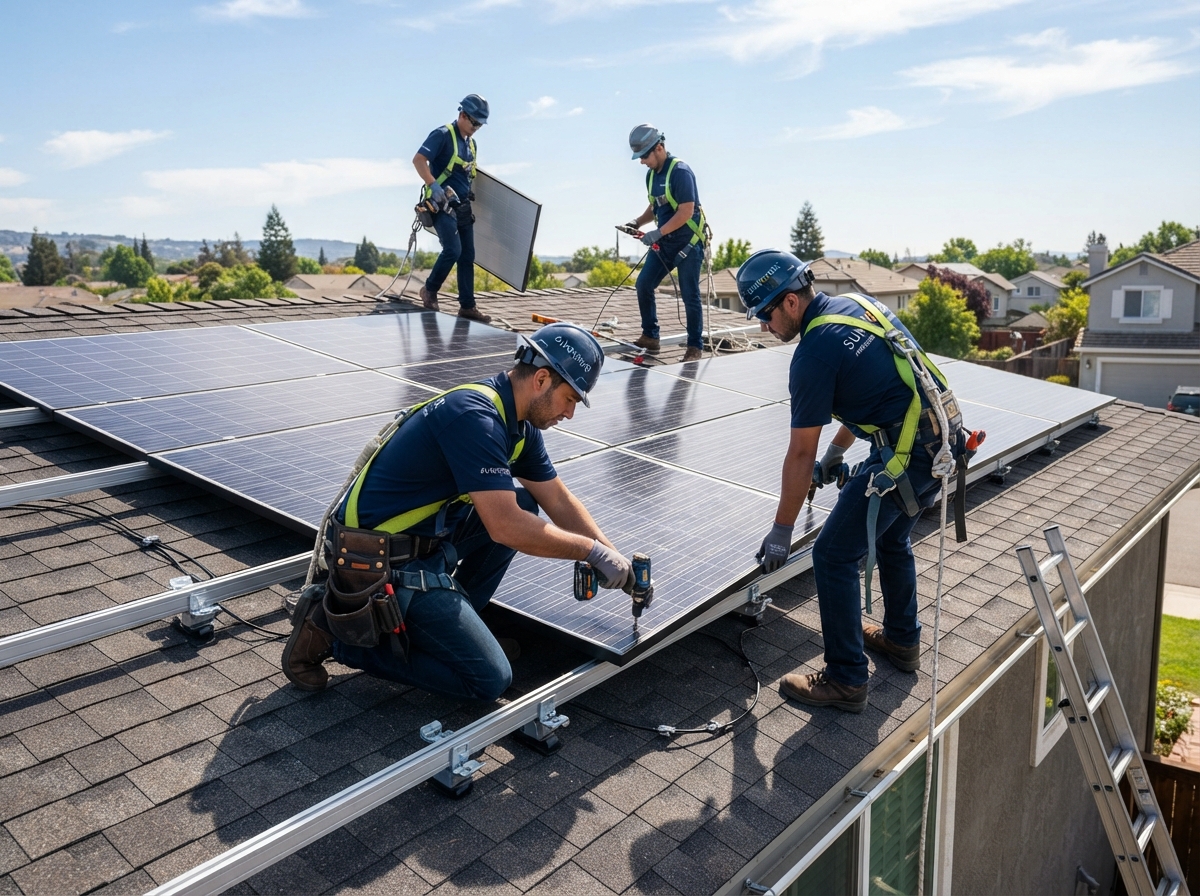 Gott Energy team installing rooftop solar panels