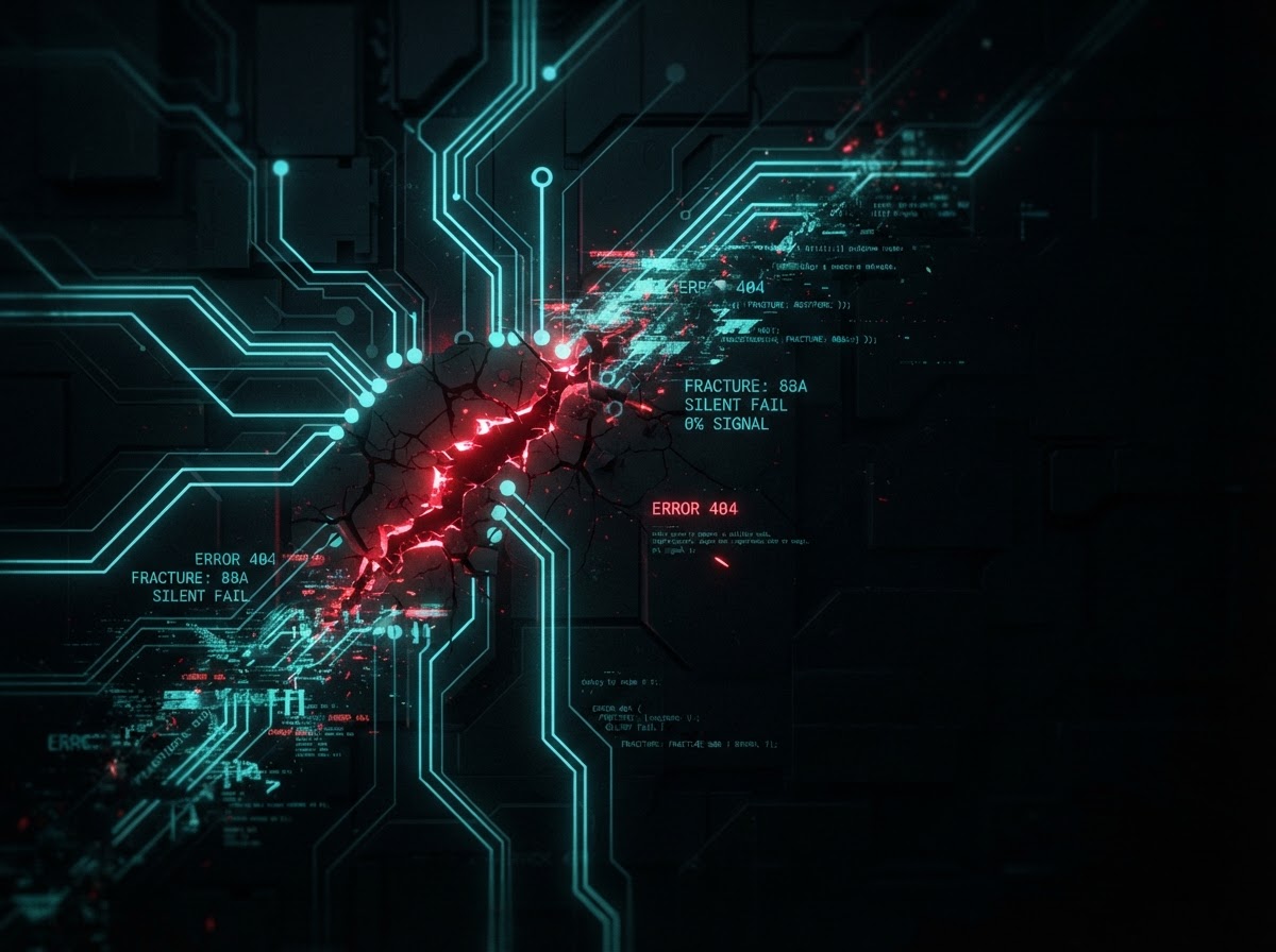 Broken digital circuit with warning glow