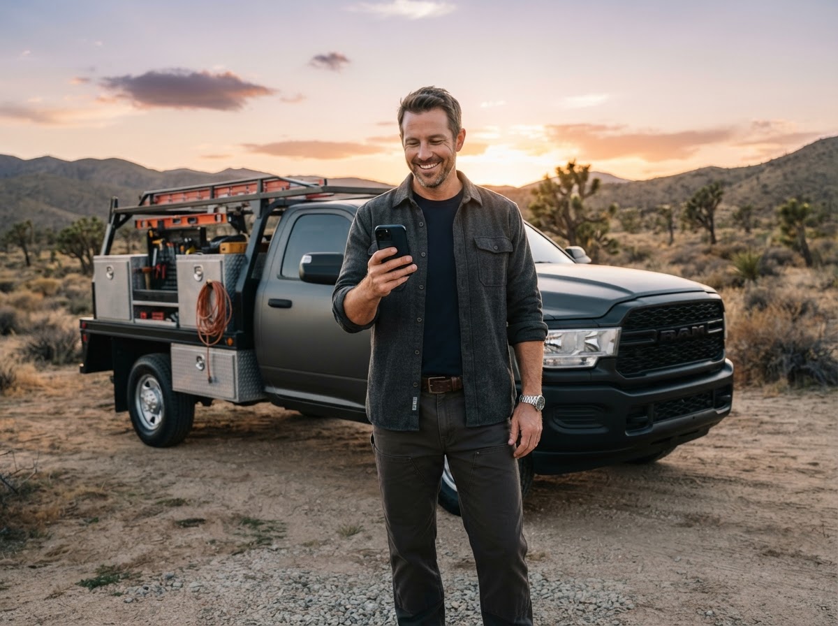 Local contractor managing reviews, calls, and leads from his phone