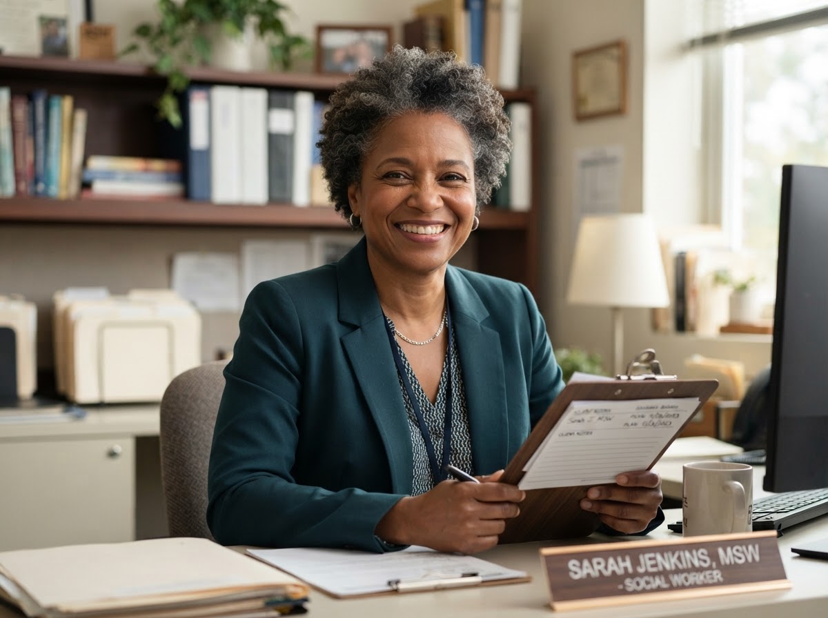 Friendly caseworker ready to help clients find housing through Stayhaven Homes