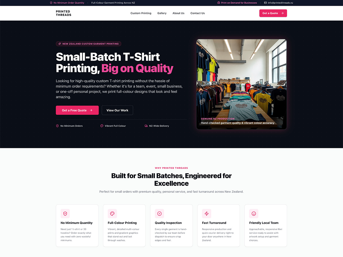 Printed Threads website after ArrowSite rebuild