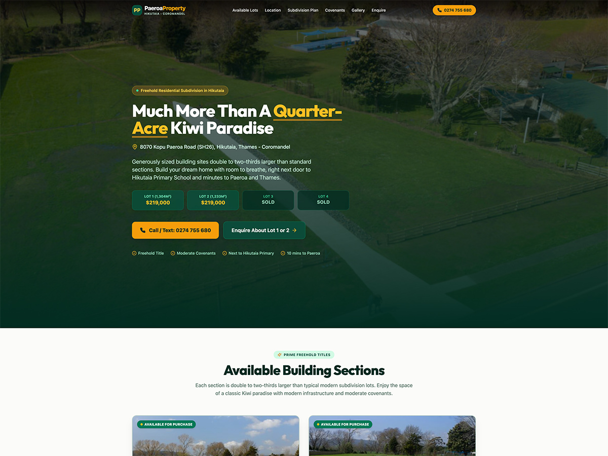 Paeroa Property website after ArrowSite rebuild