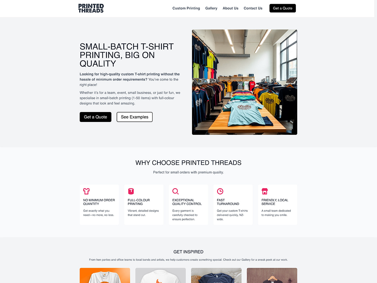 Printed Threads website before ArrowSite rebuild