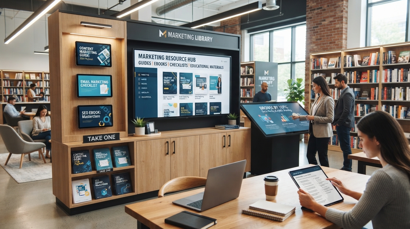 Marketing resources hub with guides and educational materials