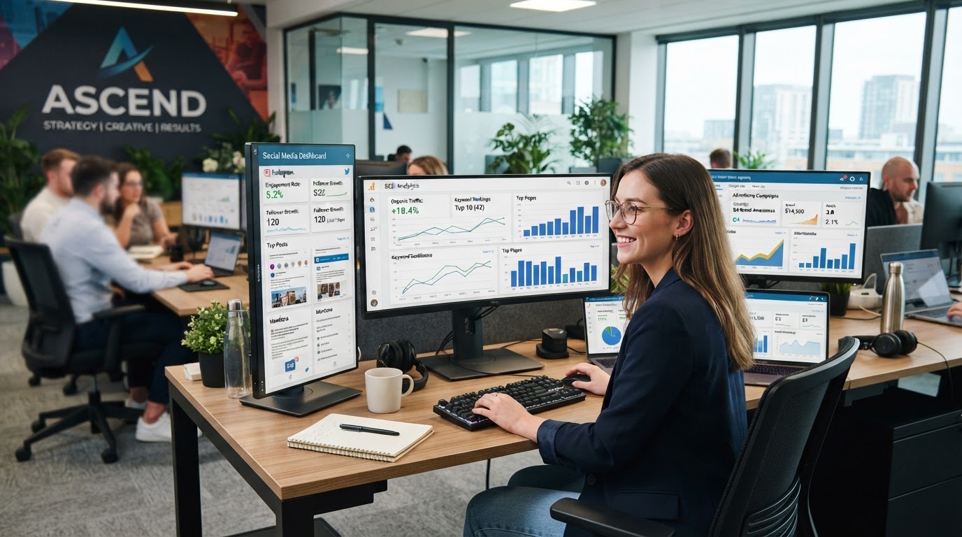 Full-service marketing agency workspace