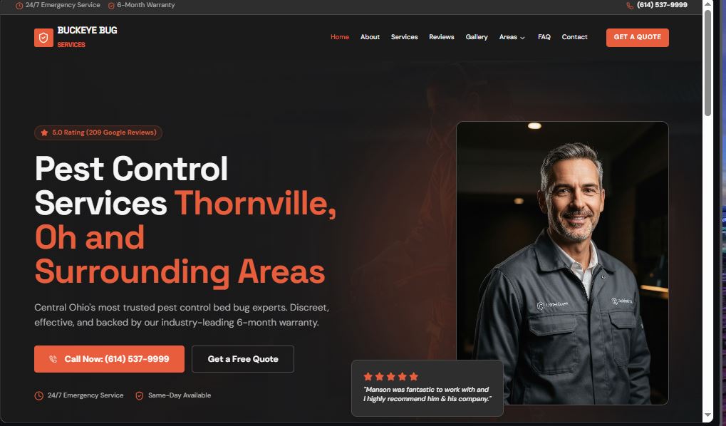 Custom website design for pest control company in Ohio