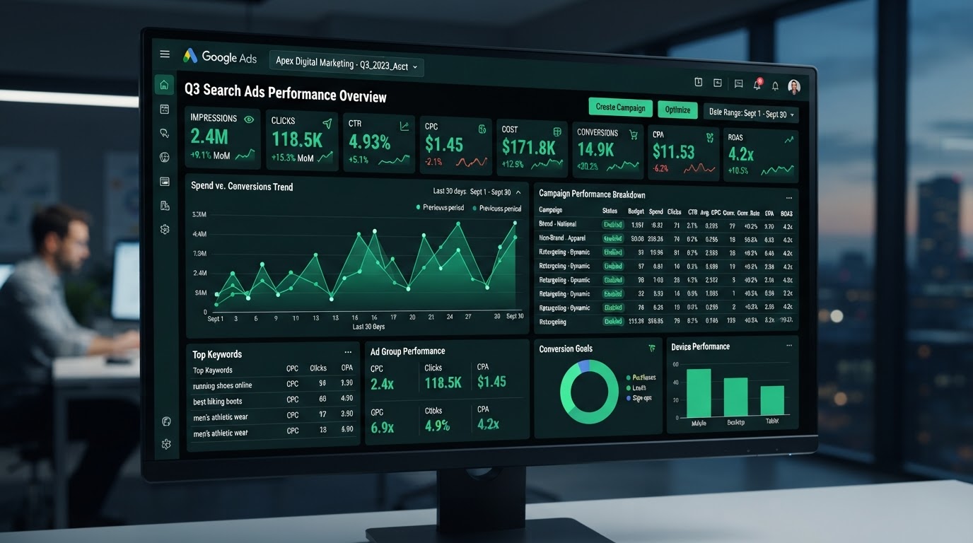 SEA / Google Ads – Visualisierung der Leistung von RegioFörderung
