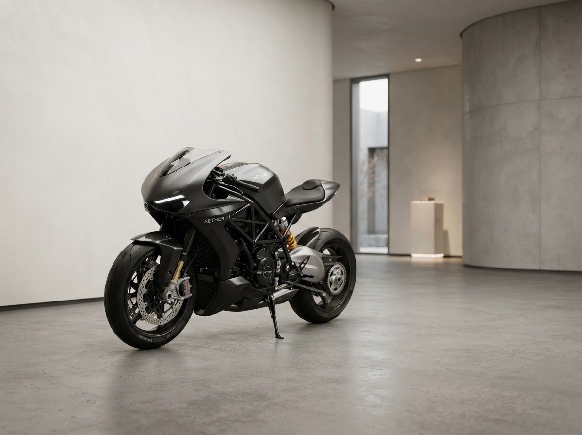 Motocicleta moderna em ambiente clean