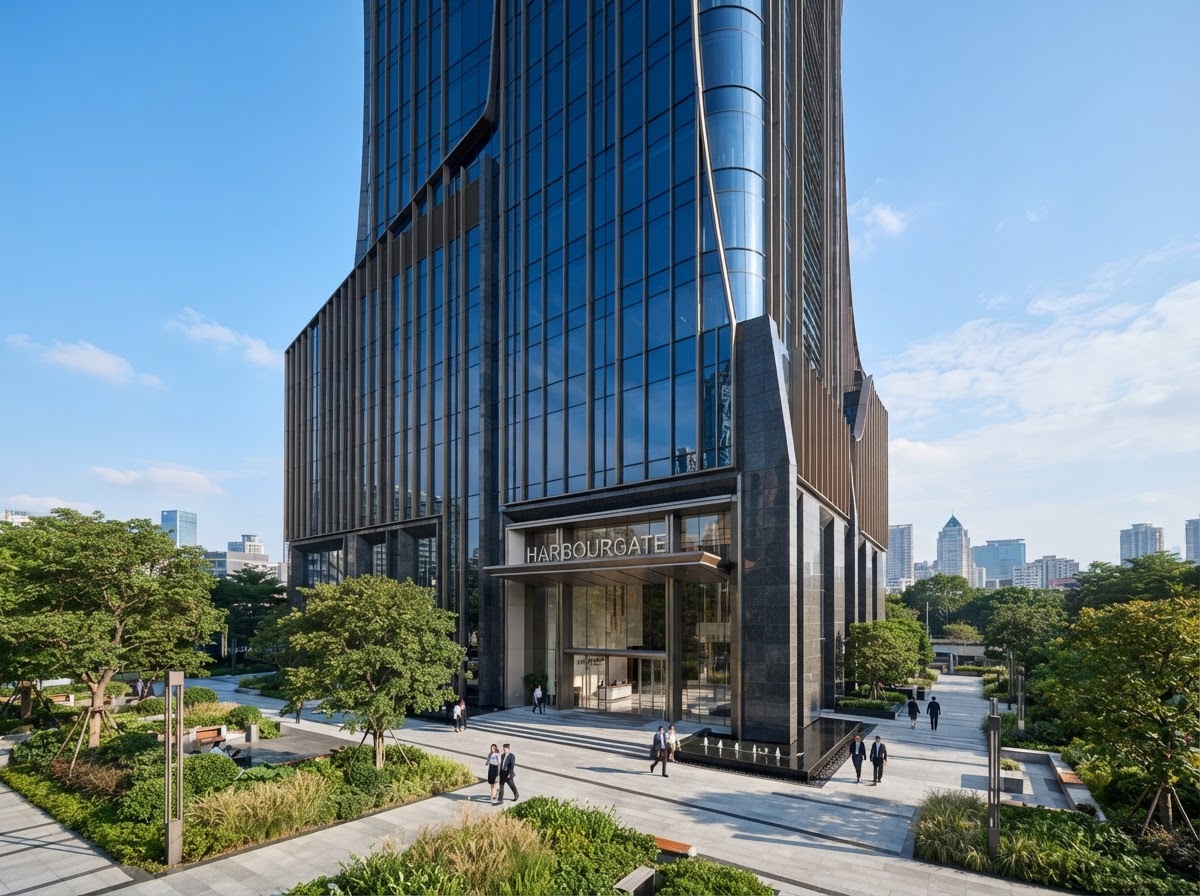 Modern professional office building with elegant glass and stone facade
