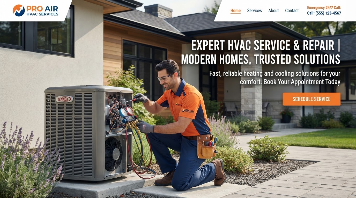 HVAC website example built with T2 Marketing Services