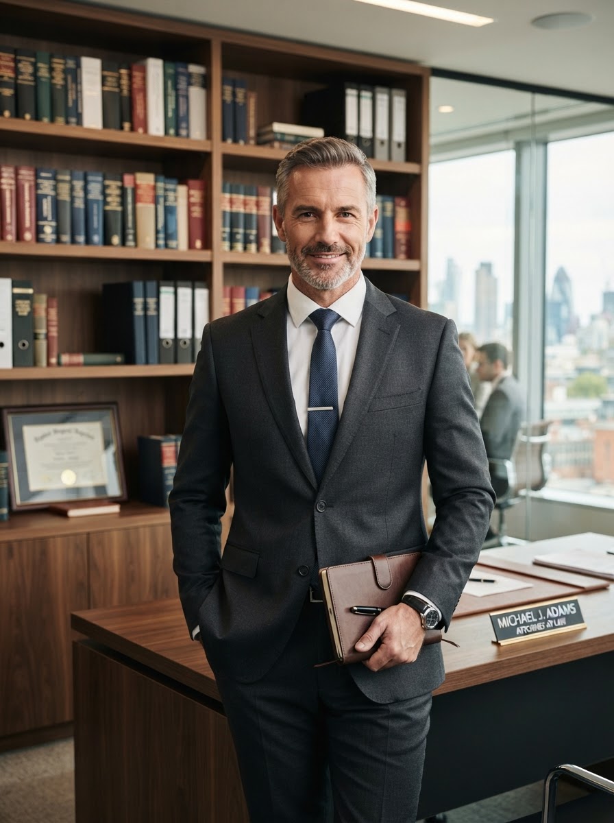 Confident male attorney in a modern law office