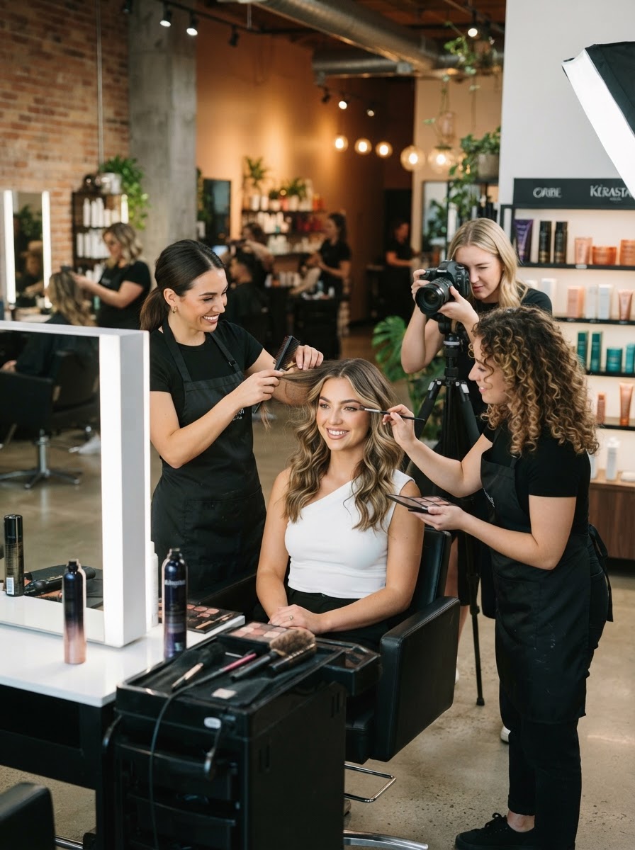 Beauty team collaborating in a modern salon