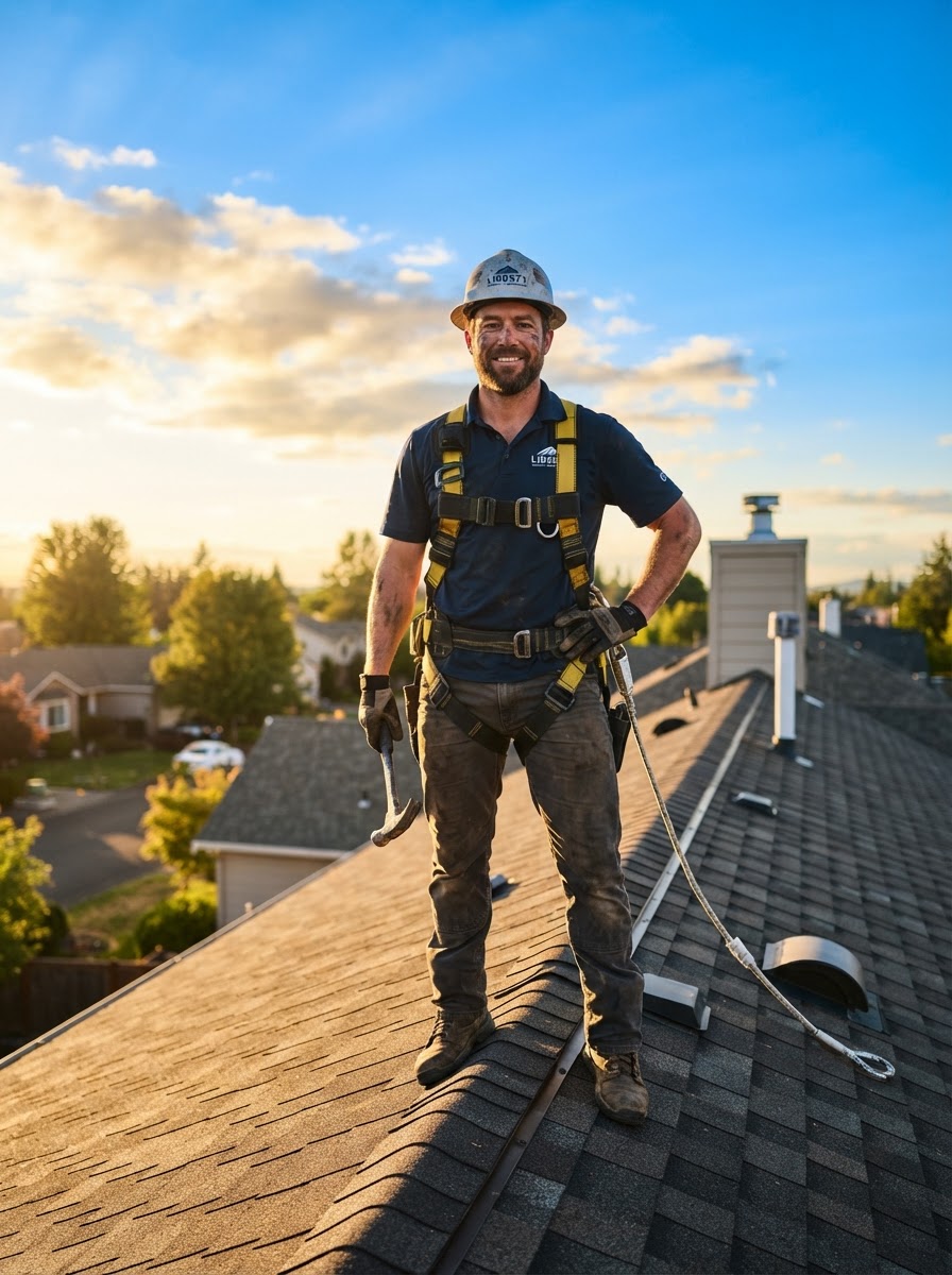 Roofing contractor on a residential roof