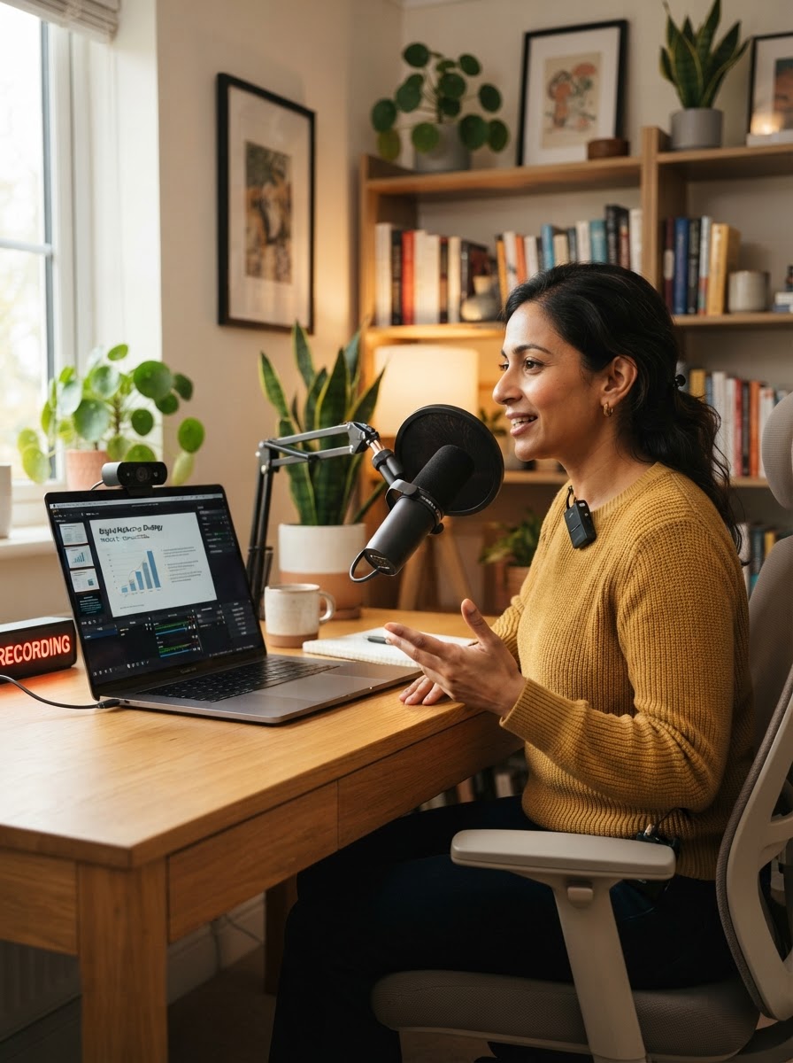 Online course instructor recording a lesson