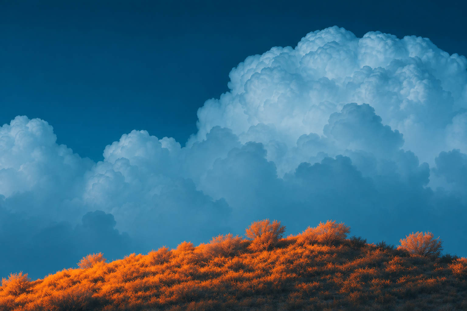 Blue cloud landscape with orange hill
