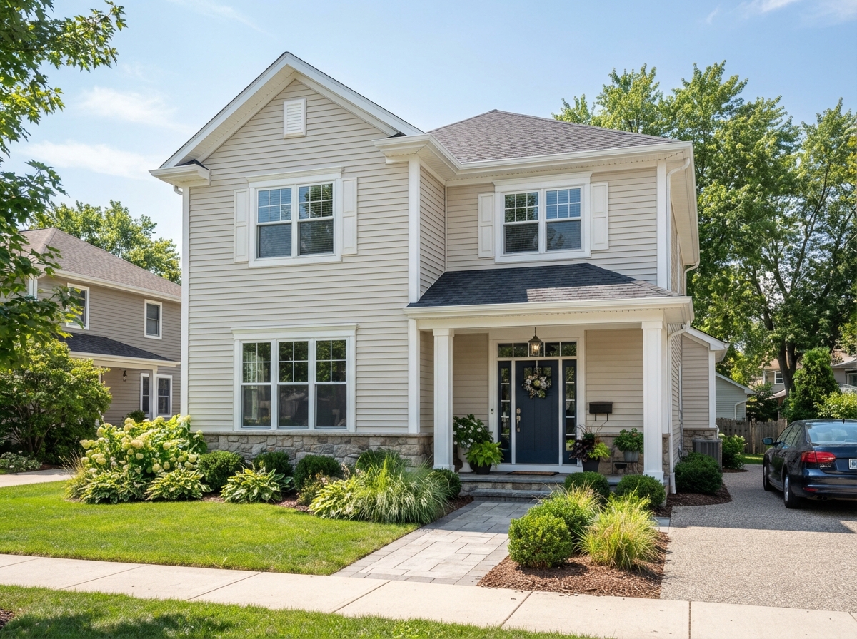 Crisp new siding, soffit, and fascia on a home exterior
