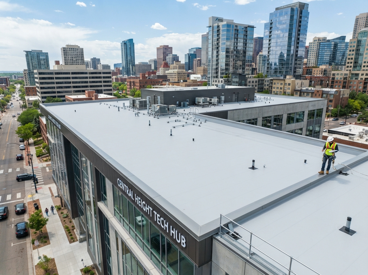 Modern flat roof on a commercial building
