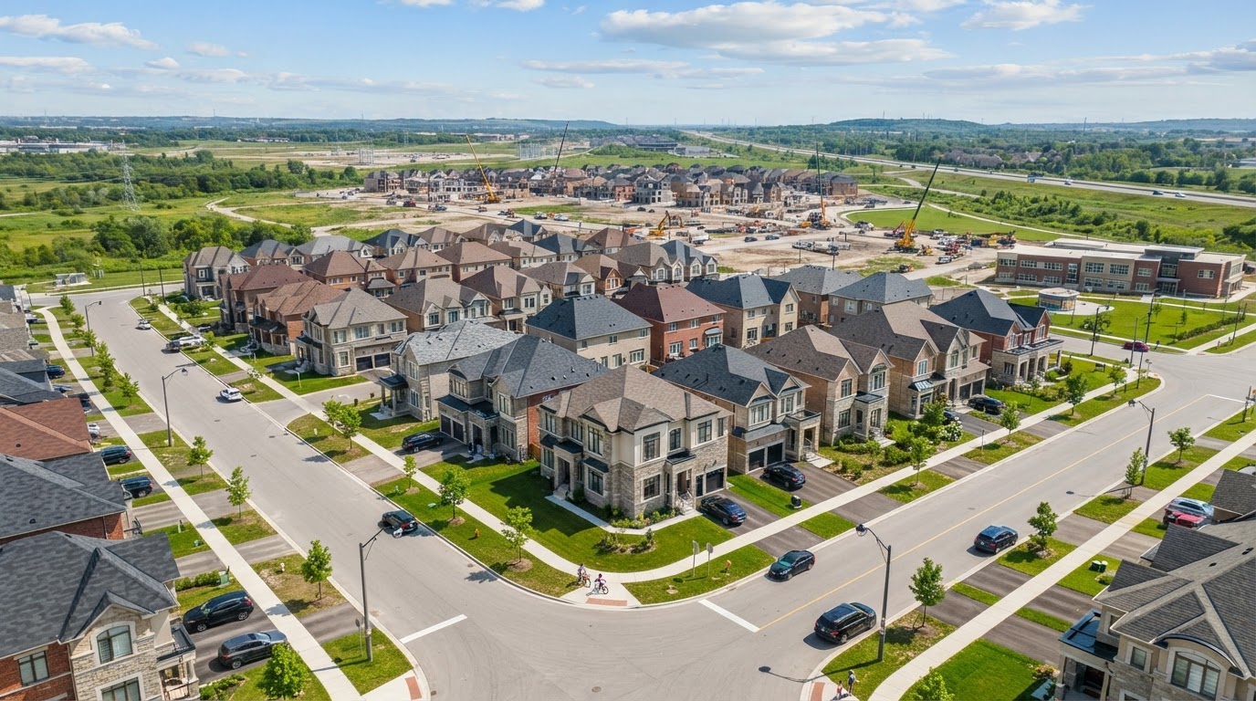 Brampton suburban development with newer large family homes