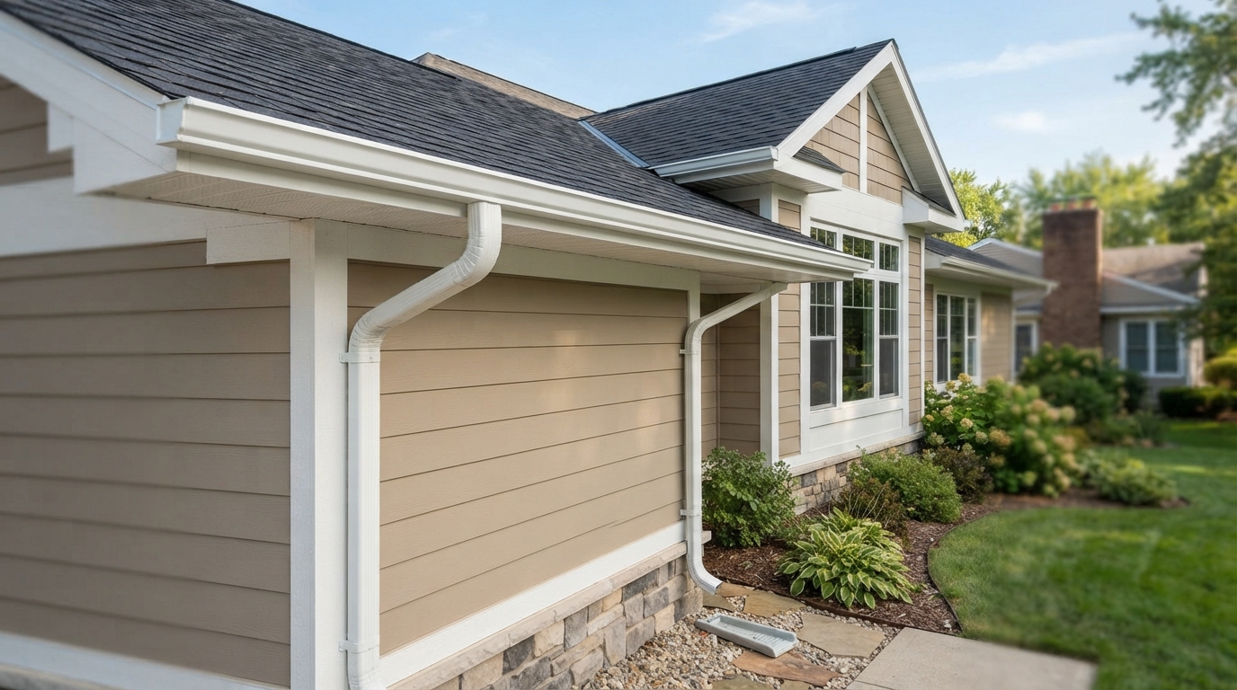 Clean seamless aluminum eavestrough system along roofline