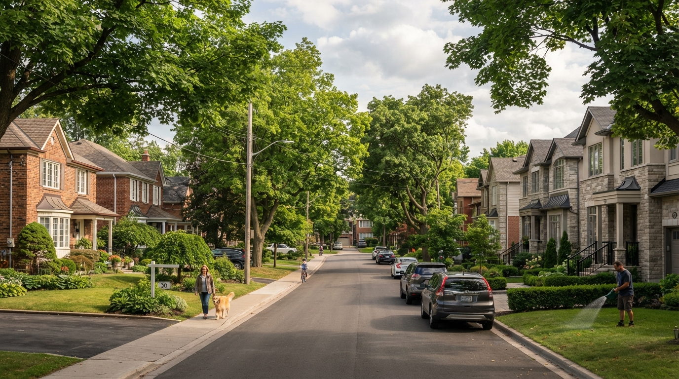 Markham residential neighborhood with mix of established and newer homes