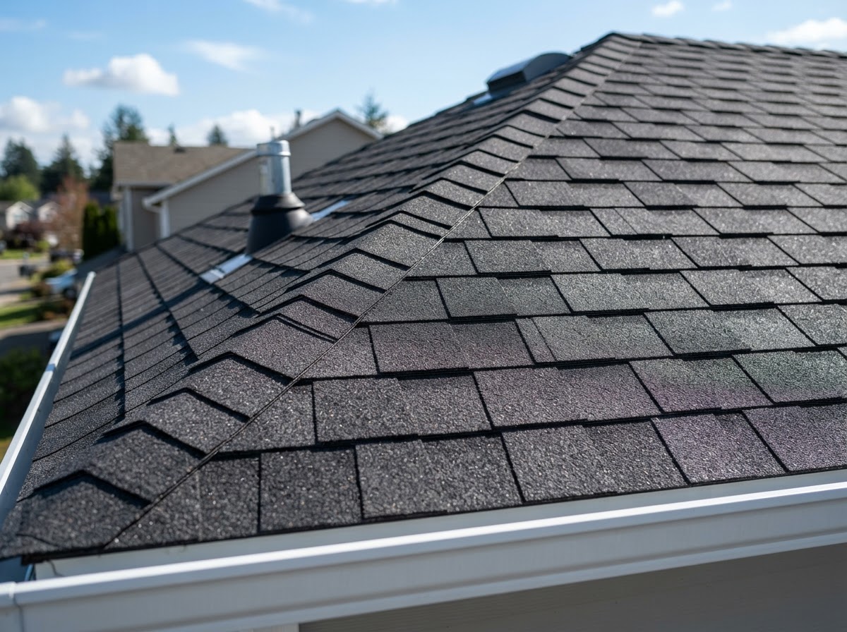 Close-up detail of quality roofing installation with architectural shingles