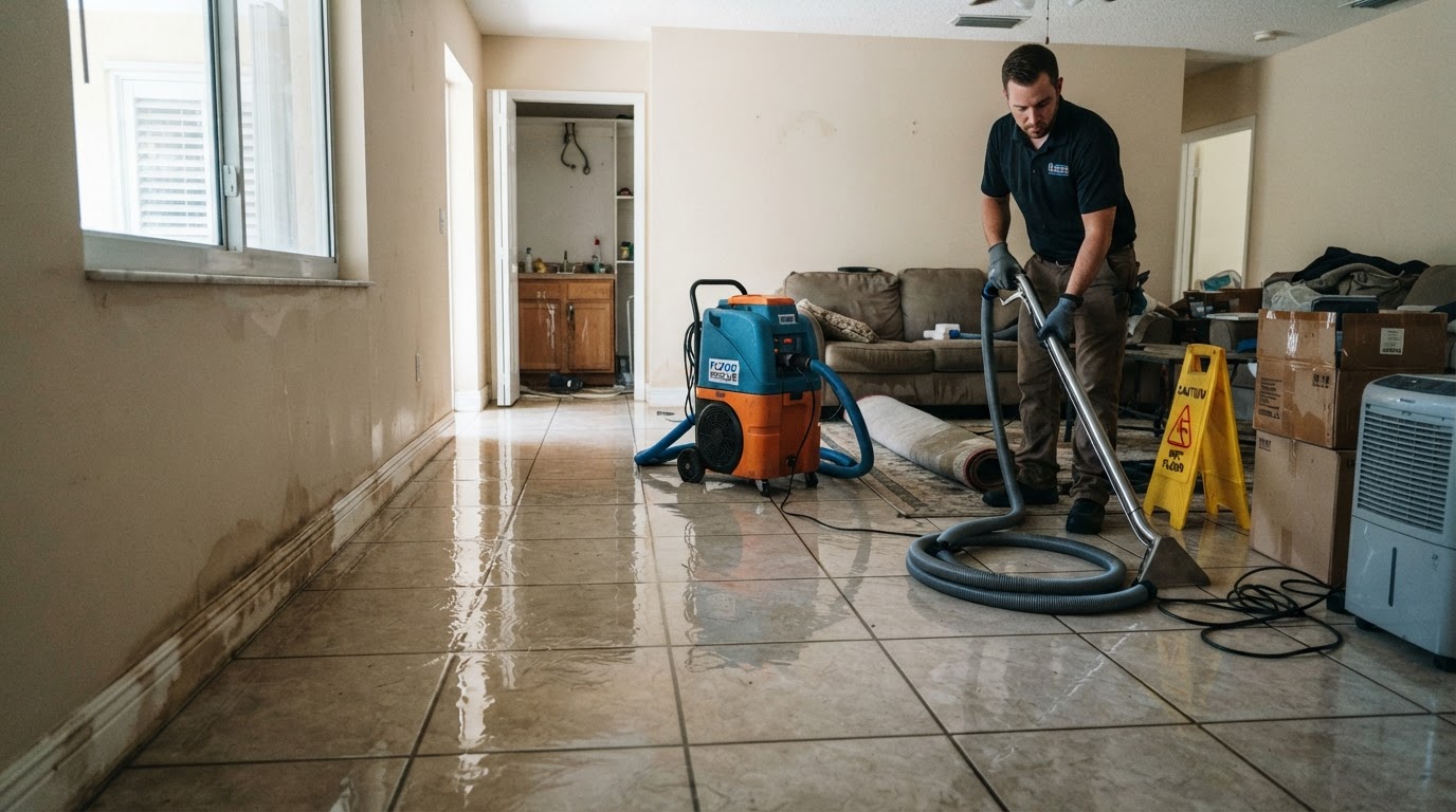 Before emergency water extraction with standing water near Orange City, Florida