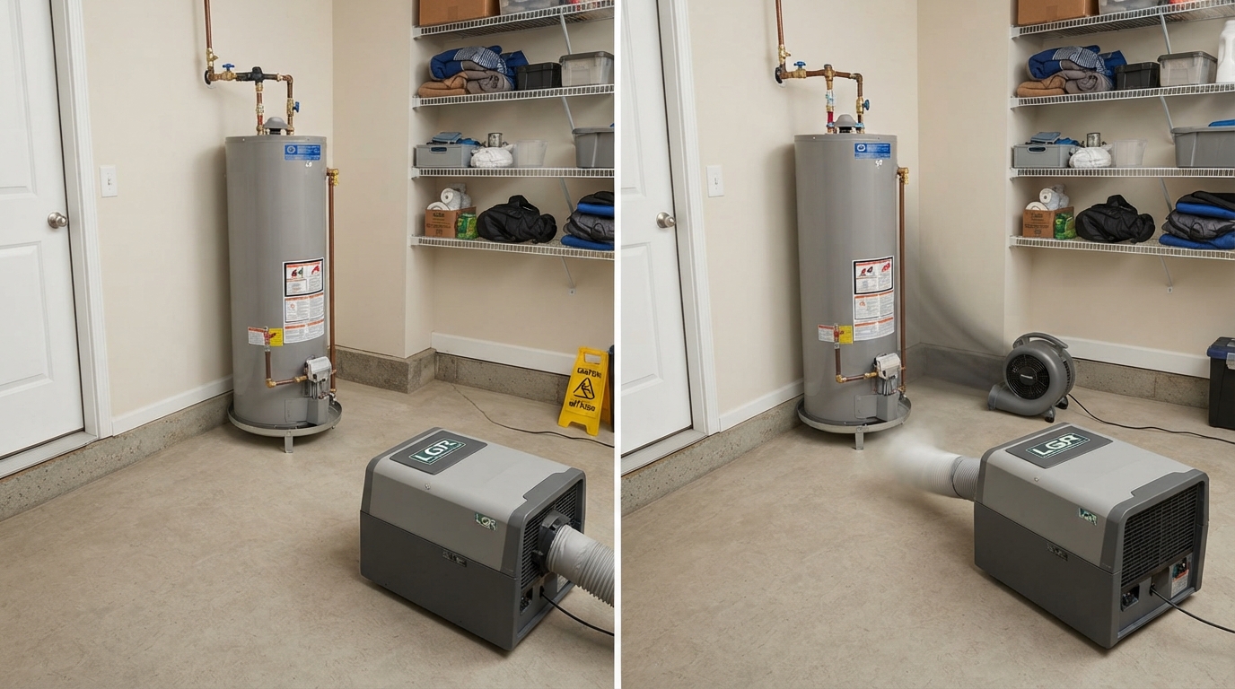 After water heater leak cleanup with dry floor in Orange City, Florida