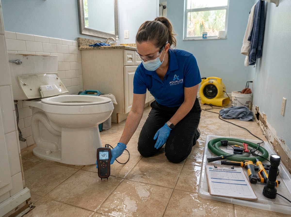 Toilet overflow and bathroom water damage cleanup near Daytona Beach