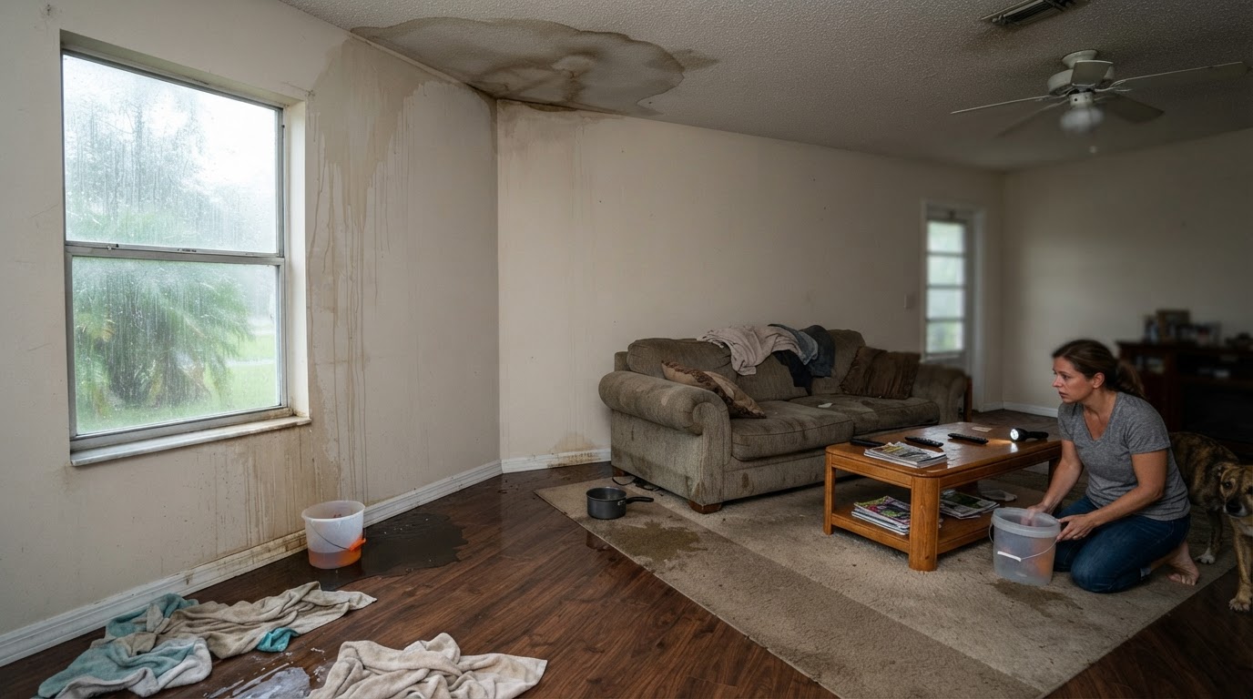 Before storm water damage restoration with ceiling leak near Orange City, Florida