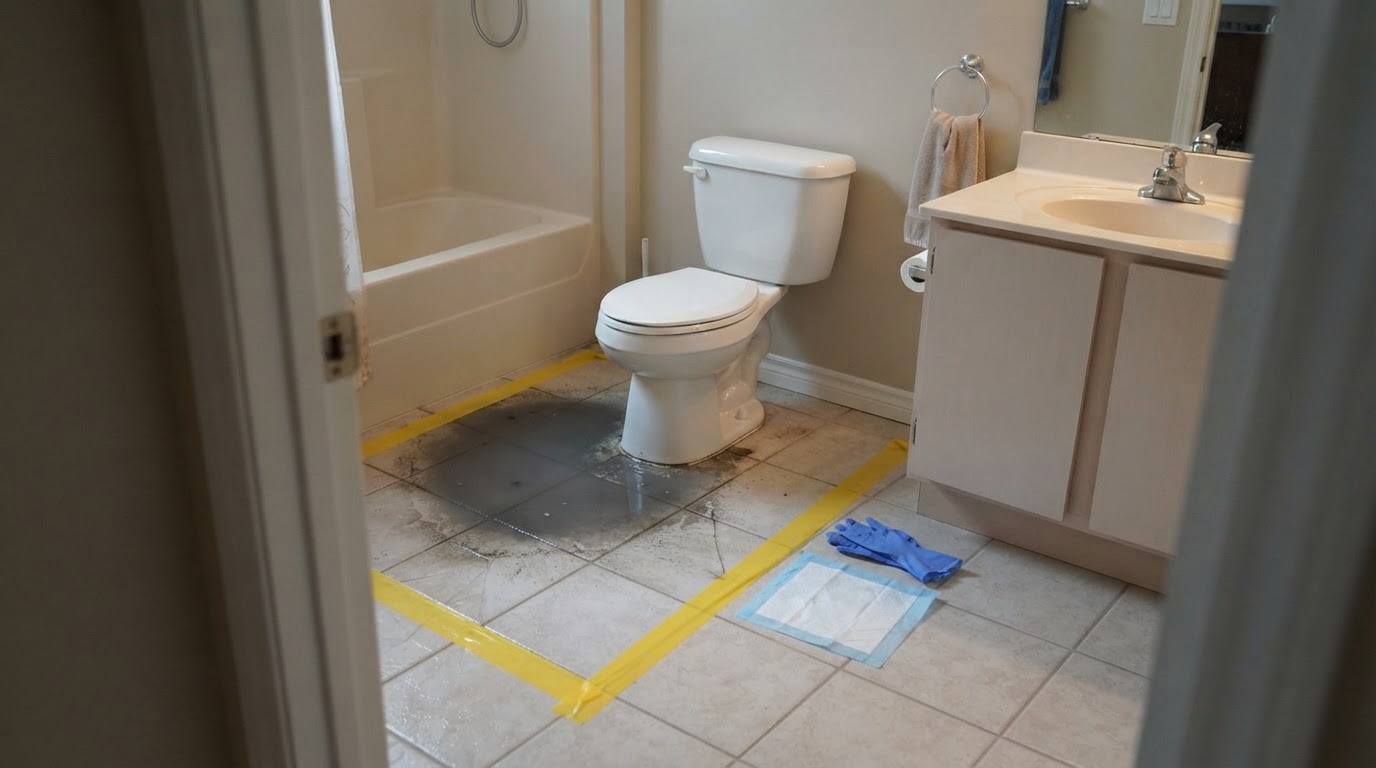 Before sewage backup cleanup in bathroom near Orange City, Florida
