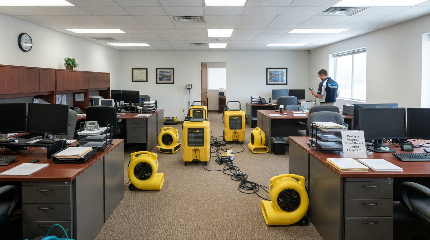 After commercial water damage restoration with drying equipment near Orange City, Florida
