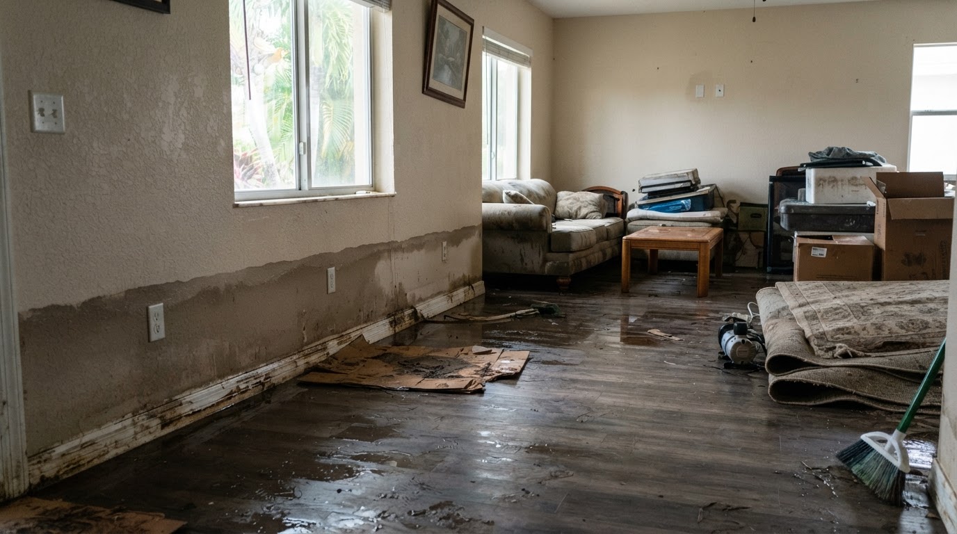 Before flood damage cleanup with indoor flooding in Orange City, Florida