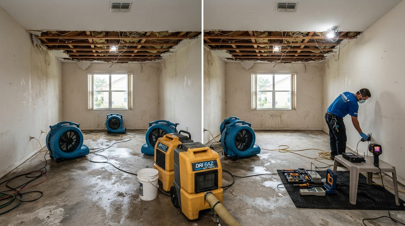 After storm water damage restoration with drying equipment near Orange City, Florida
