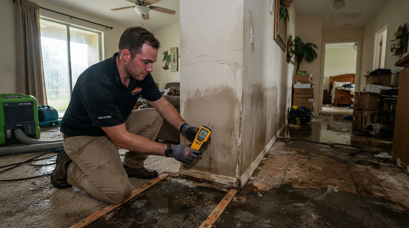 Before structural drying with wet materials and moisture meter in Orange City, Florida