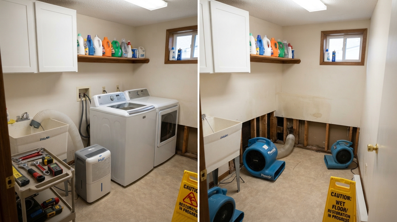 After washing machine overflow cleanup with drying equipment near Orange City, Florida