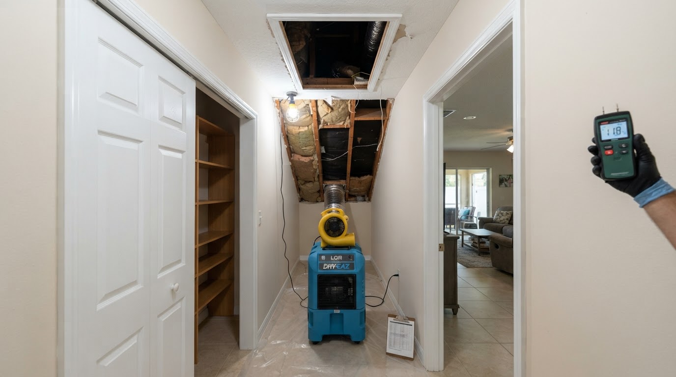 After AC condensate leak cleanup with drying equipment near Orange City, Florida
